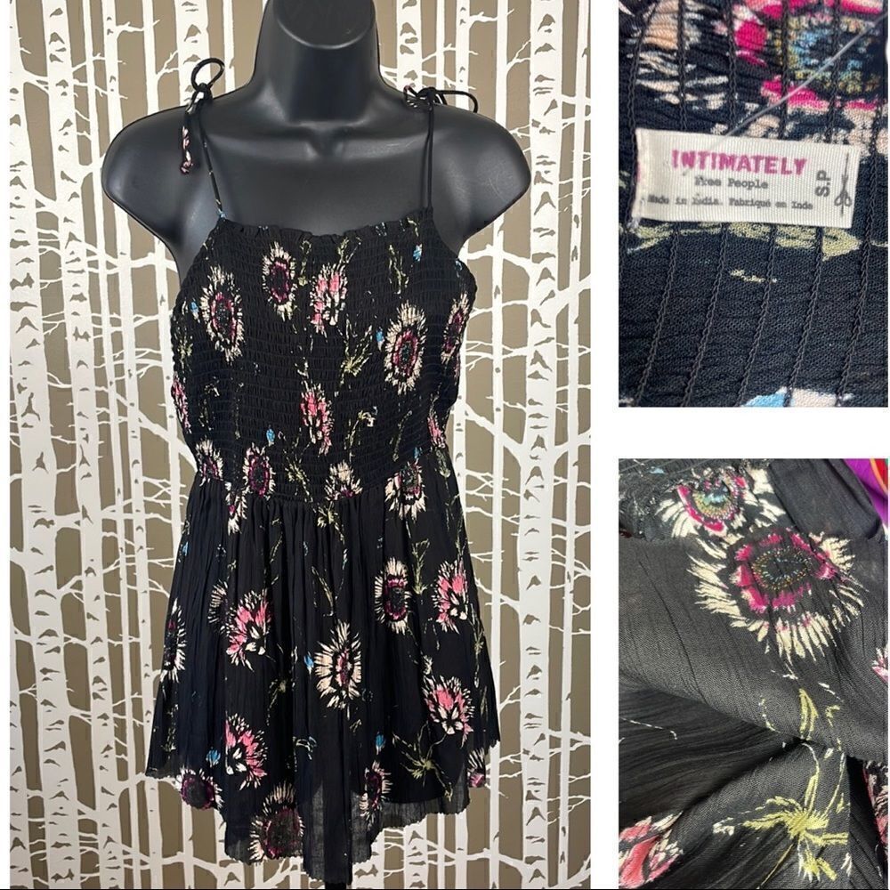 Free People Floral Print Smocked Top Gauze Tank Top NEW size S